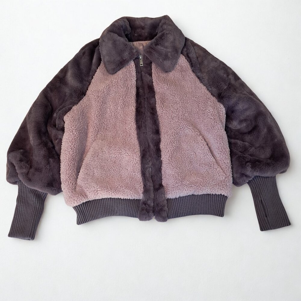 UGG Augusta Faux Fur & Faux Shearling Baseball Jacket Women's Size S